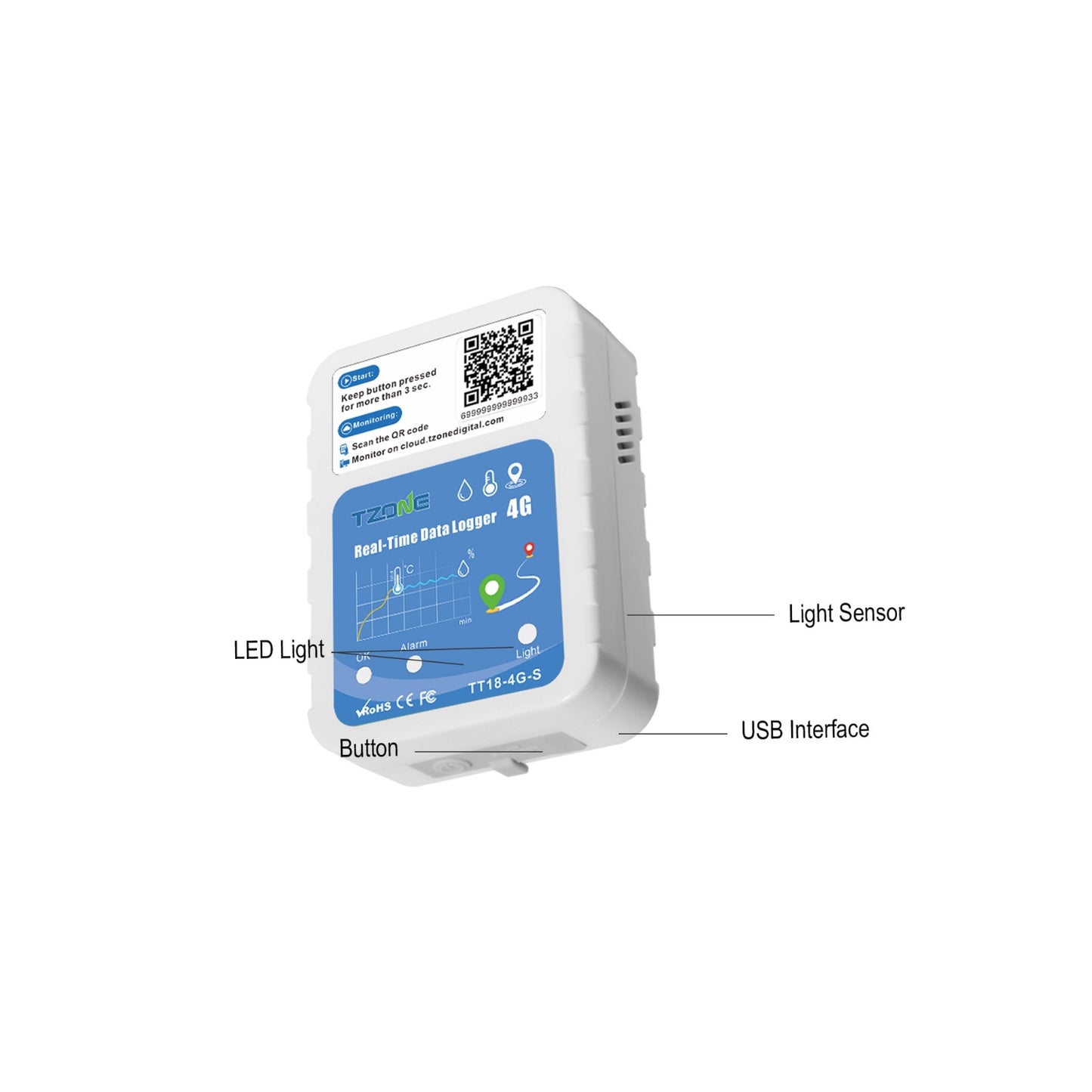 TT18 4G - Monitor de temperatura, Humedad, Luz + Location